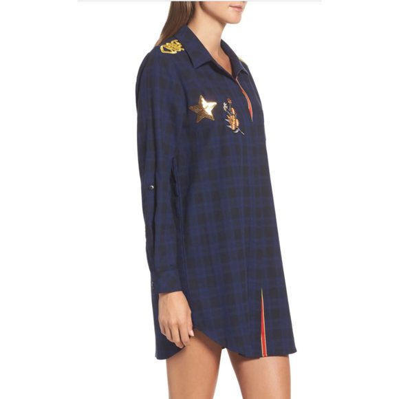 Sam Edelman Patch Embellished Plaid Sleep Shirt - Picture 4 of 14